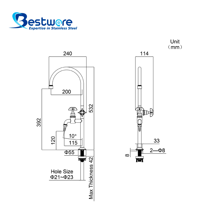 Stainless Steel Dual-spout Gooseneck Laboratory Faucet - Deck Mount