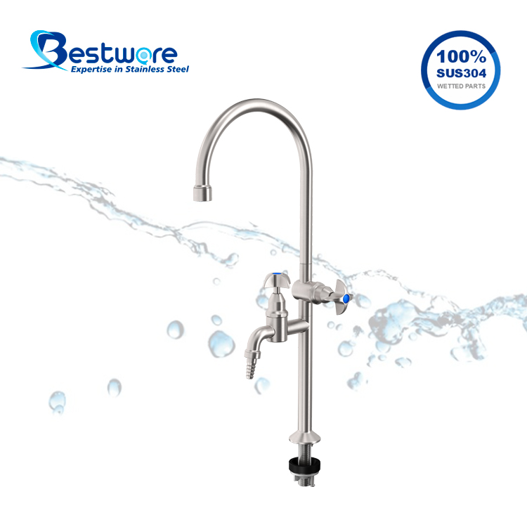 Stainless Steel Dual-spout Gooseneck Laboratory Faucet - Deck Mount