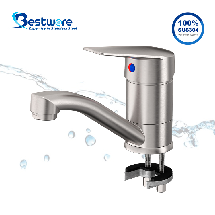 Stainless Steel Hot and Cold Faucet - Single Hole Deck Mount