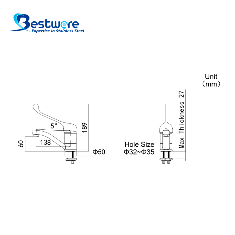 Stainless Steel Single Lever Kitchen Faucet - Single Hole Deck Mount