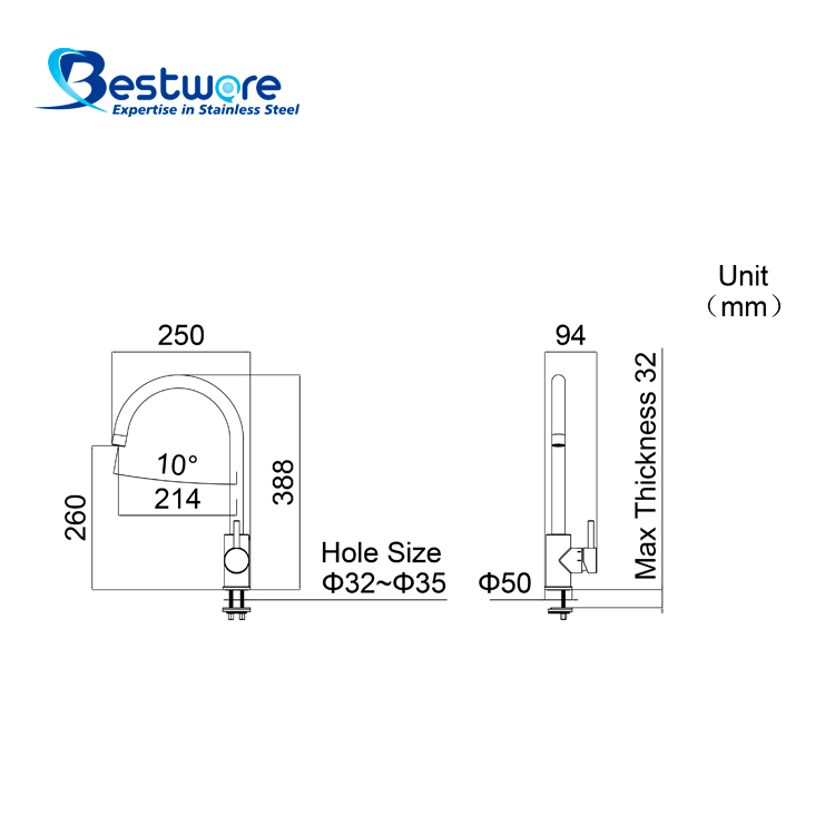 Stainless Steel Hot and Cold Manual Faucet - Single Hole Deck Mount