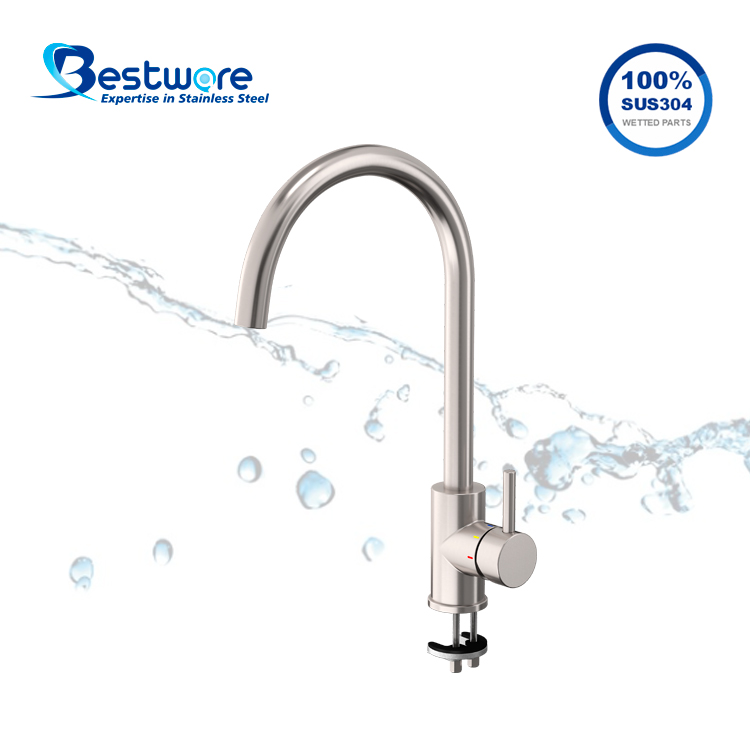Stainless Steel Hot and Cold Manual Faucet - Single Hole Deck Mount