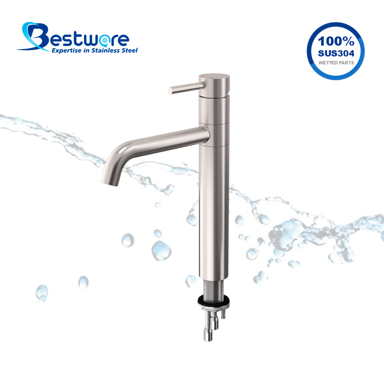 Stainless Steel Tall Kitchen Faucet - Single Hole Deck Mount