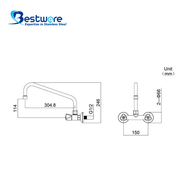 European Style High-grade Stainless Steel Hot and Cold Manual Faucet - Dual Holes Wall Mount