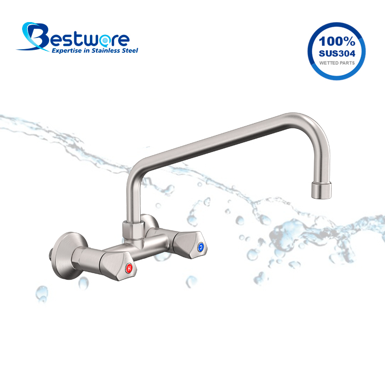 European Style High-grade Stainless Steel Hot and Cold Manual Faucet - Dual Holes Wall Mount