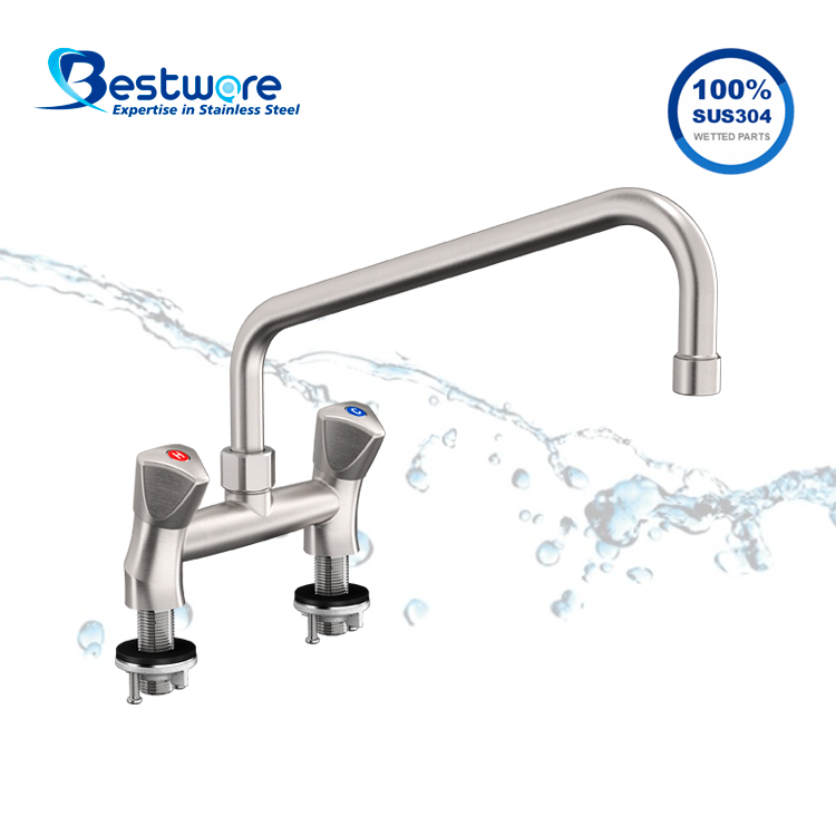 European Style High-grade Stainless Steel Hot and Cold Manual Faucet - Dual Holes Deck Mount
