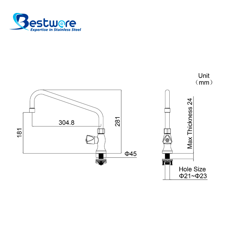 European Style High-grade Stainless Steel Single Cold Manual Faucet - Single Hole Deck Mount