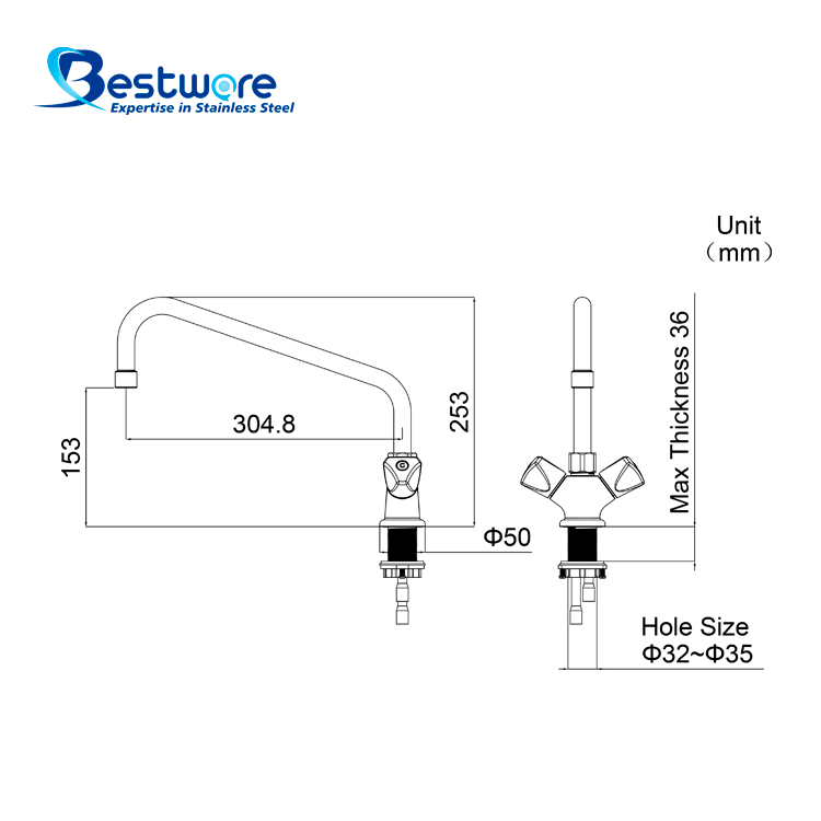 European Style High-grade Stainless Steel Hot and Cold Manual Faucet - Single Hole Deck Mount