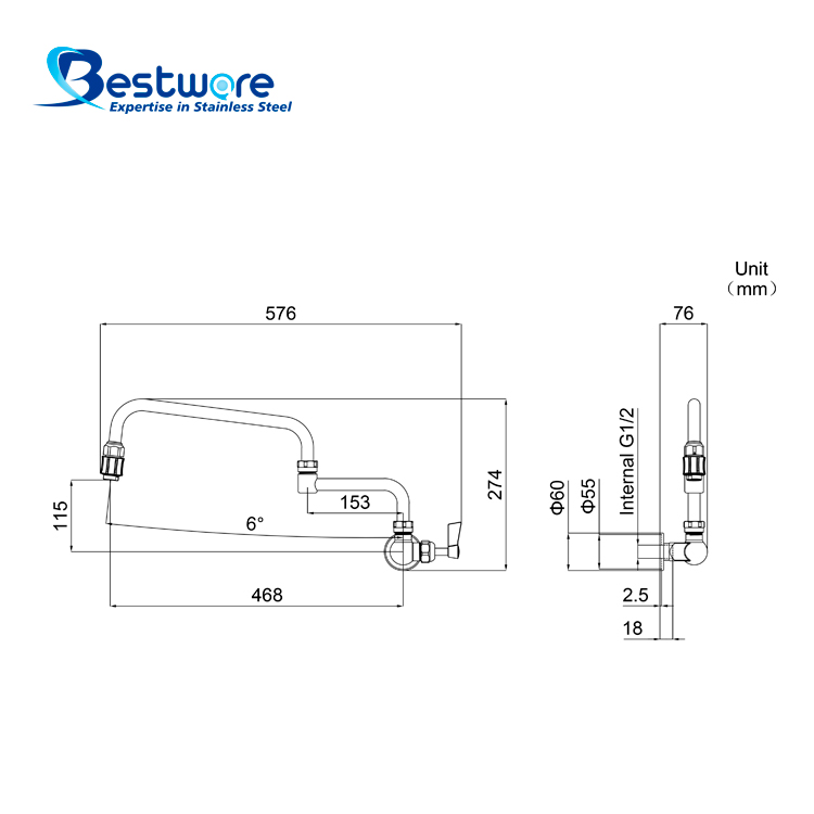 American Style High-grade Stainless Steel Single Cold Manual Faucet - Single Hole Wall Mount