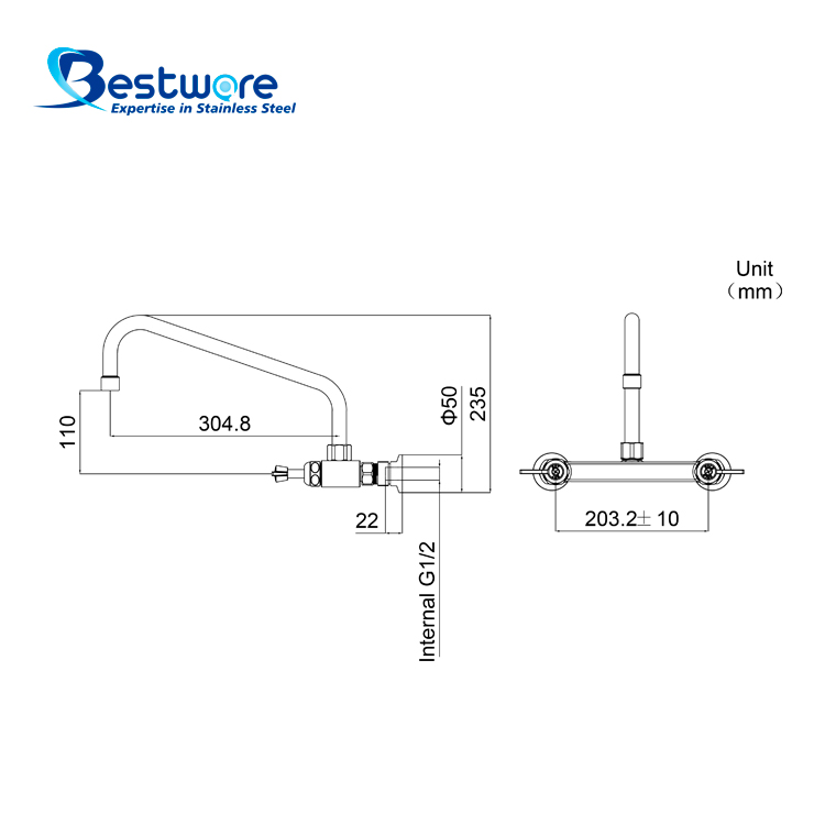 American Style High-grade Stainless Steel Hot and Cold Manual Faucet - Dual Holes Wall Mount