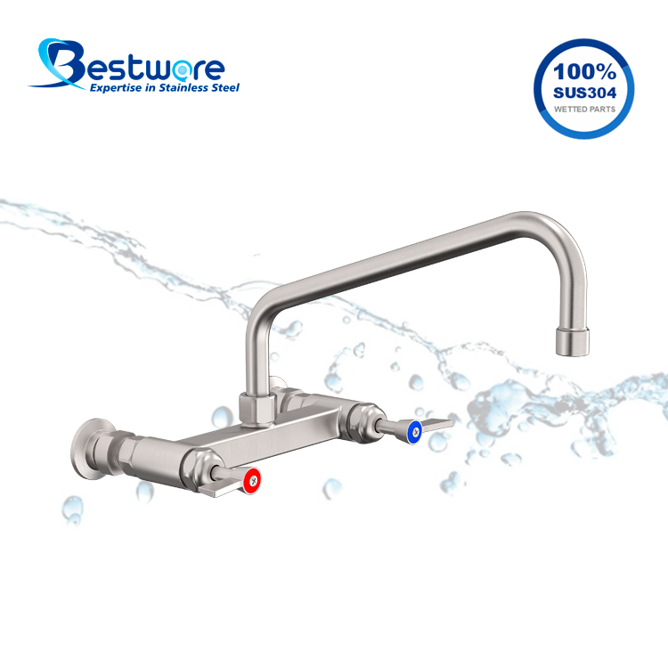 American Style High-grade Stainless Steel Hot and Cold Manual Faucet - Dual Holes Wall Mount