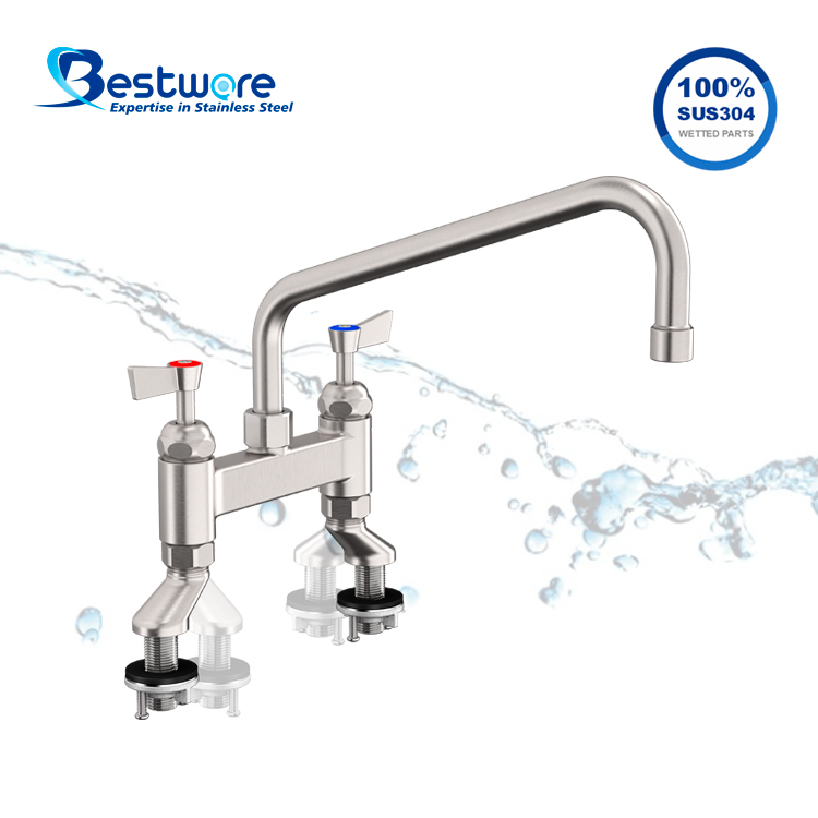 American Style High-grade Stainless Steel Hot and Cold Manual Faucet - Dual Holes Deck Mount