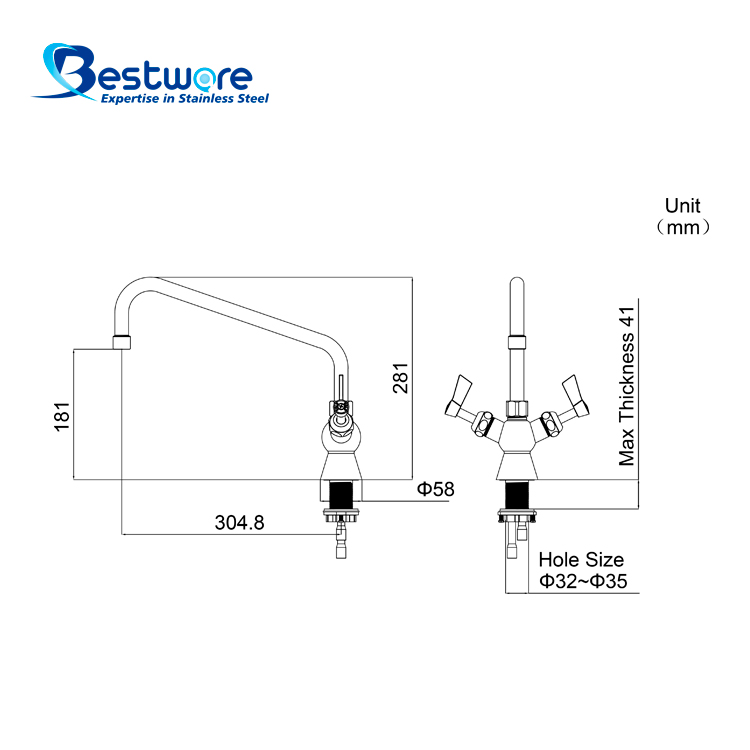 American Style High-grade Stainless Steel Hot and Cold Manual Faucet - Single Hole Deck Mount