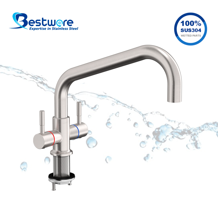 Economy Style Stainless Steel Hot and Cold Manual Faucet - Single Hole Deck Mount