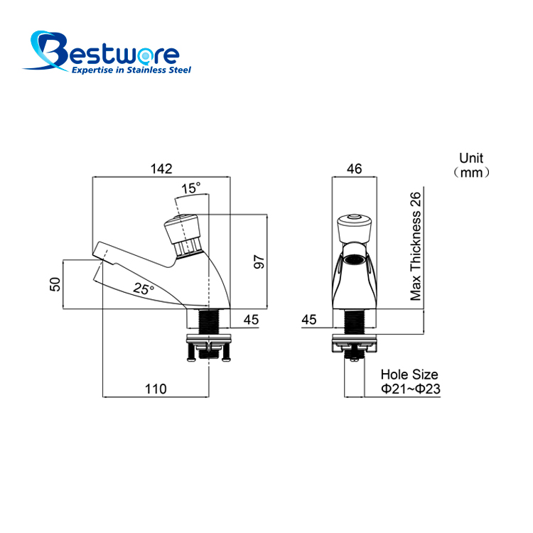 Stainless Steel Metering Faucet - Deck Mount