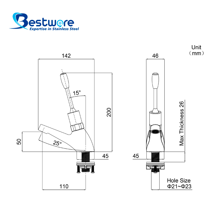 Stainless Steel Metering Faucet - Deck Mount