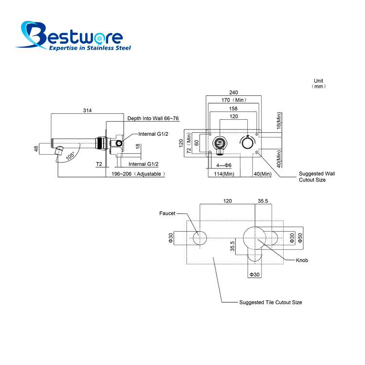 Stainless Steel Manual Temperature Control Single-function Sensor Faucet - Wall Mount