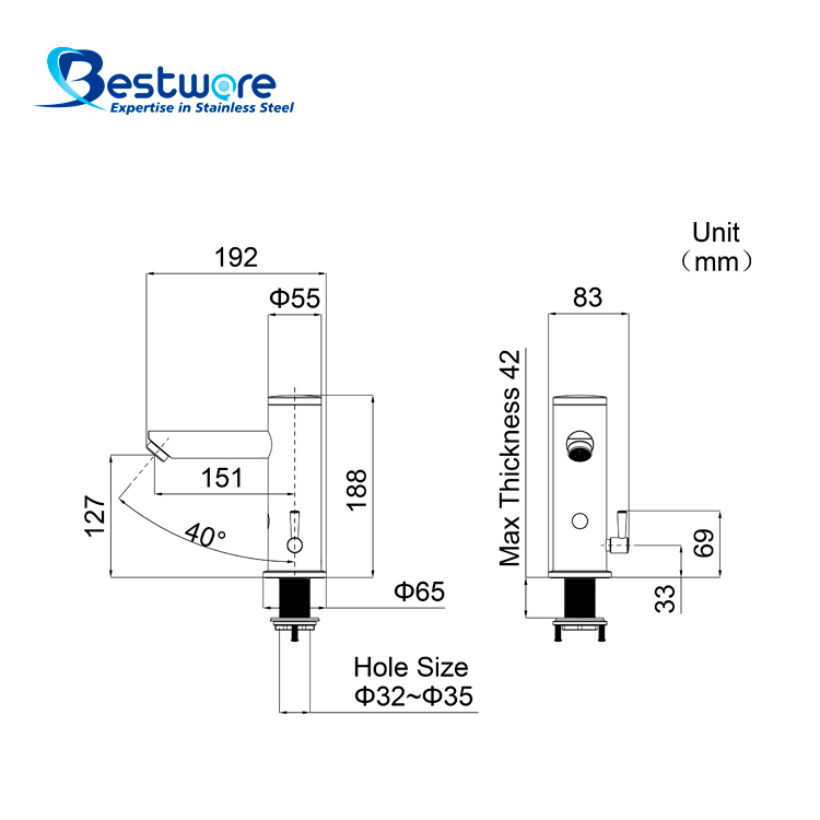 Stainless Steel Manual Temperature Control Dual-function Sensor Faucet - Deck Mount