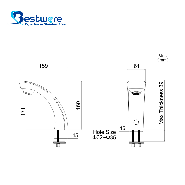 Stainless Steel Single Cold Sensor Faucet - Deck Mount