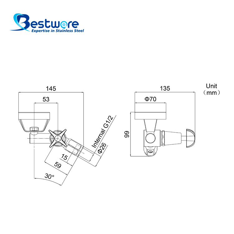 Manual Style Food-grade Stainless Steel Drinking Bubbler Tap - Wall Mount