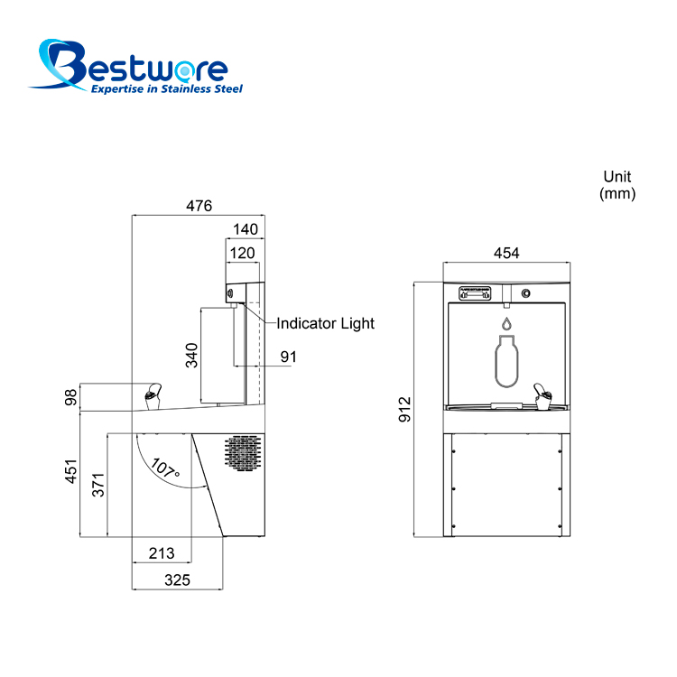 Dual-function Food-grade Stainless Steel Drinking Fountain - Wall Mount