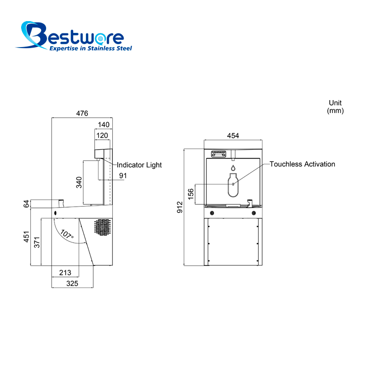 Dual-function Food-grade Stainless Steel Drinking Fountain - Wall Mount