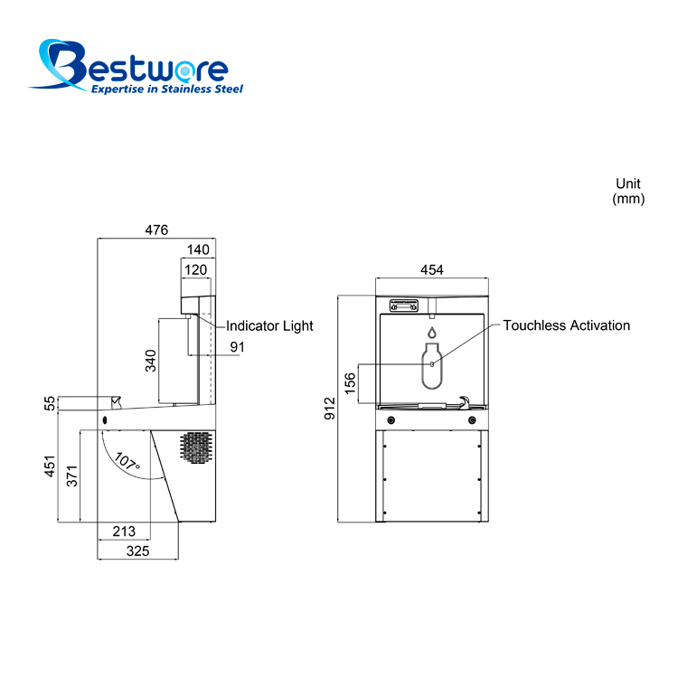 Dual-function Food-grade Stainless Steel Drinking Fountain - Wall Mount