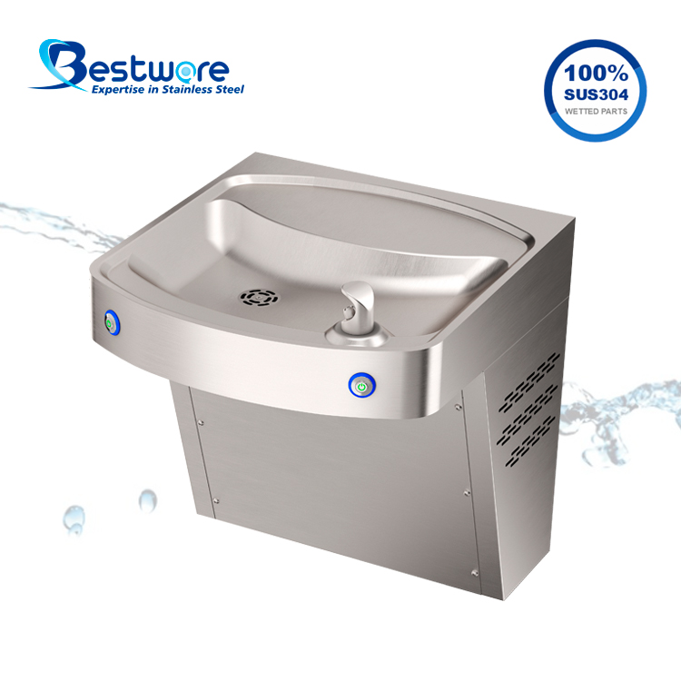 Single-function Manual Style Food-grade Stainless Steel Drinking Fountain -  Wall Mount