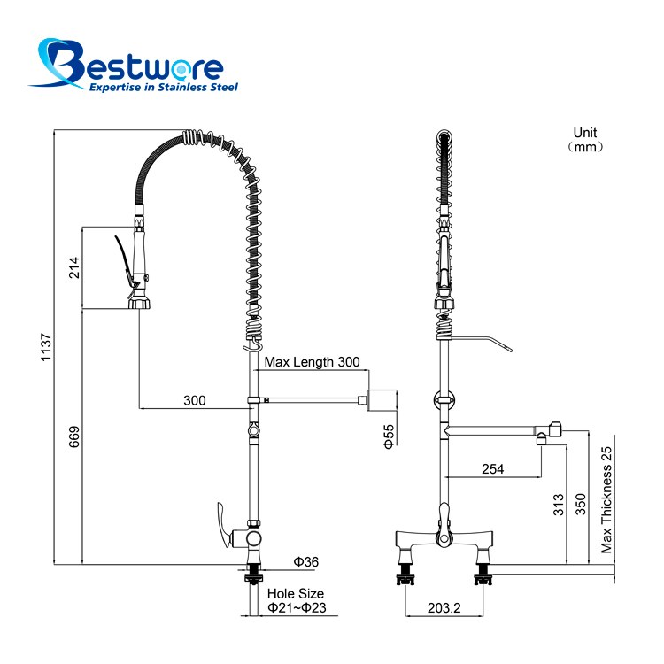 Affordable Luxury Streamlined Style High-grade Stainless Steel Hot and Cold Pre Rinse Faucet - Dual Holes Deck Mount