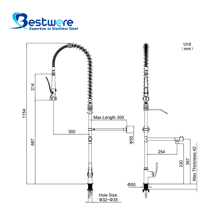 Affordable Luxury Streamlined Style High-grade Stainless Steel Hot and Cold Pre Rinse Faucet - Single  Holes Deck Mount