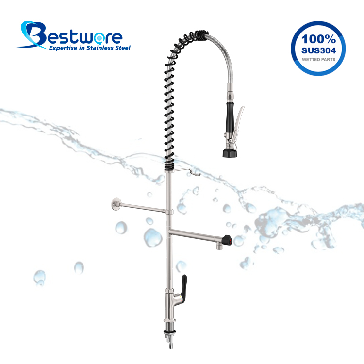 Affordable Luxury Streamlined Style High-grade Stainless Steel Hot and Cold Pre Rinse Faucet - Single  Holes Deck Mount