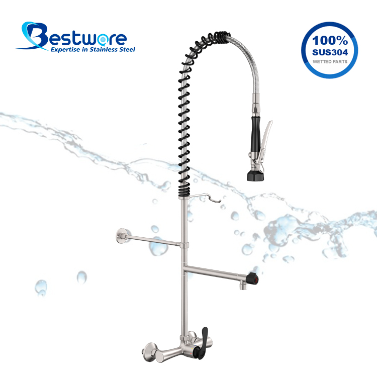 Affordable Luxury Streamlined Style High-grade Stainless Steel Hot and Cold Pre Rinse Faucet - Dual Holes Wall Mount