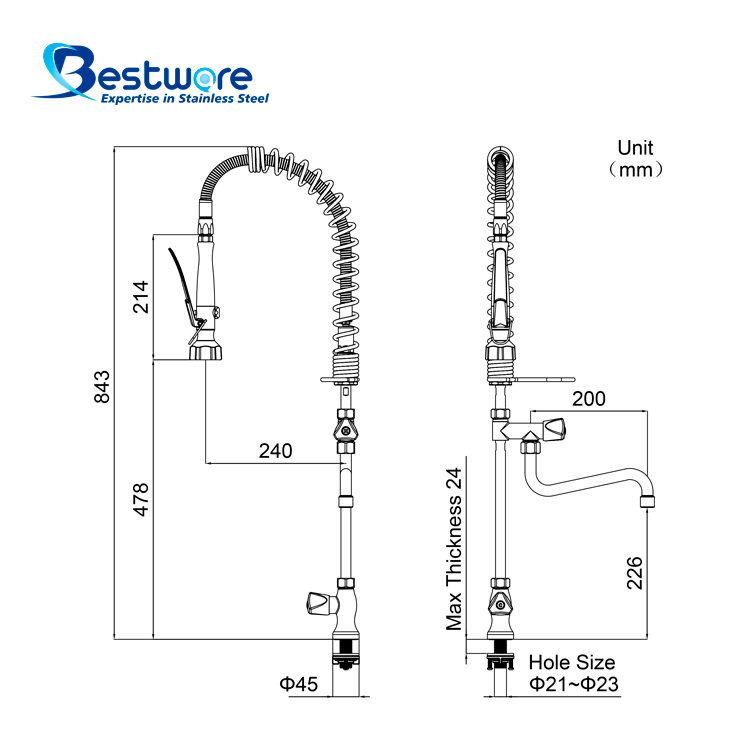 European Mini Style High-grade Stainless Steel Single Cold Pre Rinse Faucet - Single Hole Deck Mount