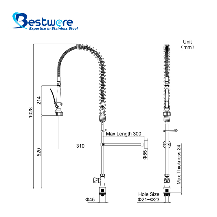 European Standard Style High-grade Stainless Steel Single Cold Pre Rinse Faucet - Single Hole Deck Mount