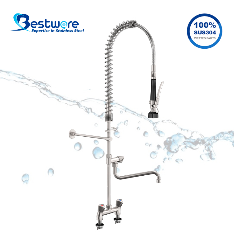 European Standard Style High-grade Stainless Steel Hot and Cold Pre Rinse Faucet - Dual Holes Deck Mount