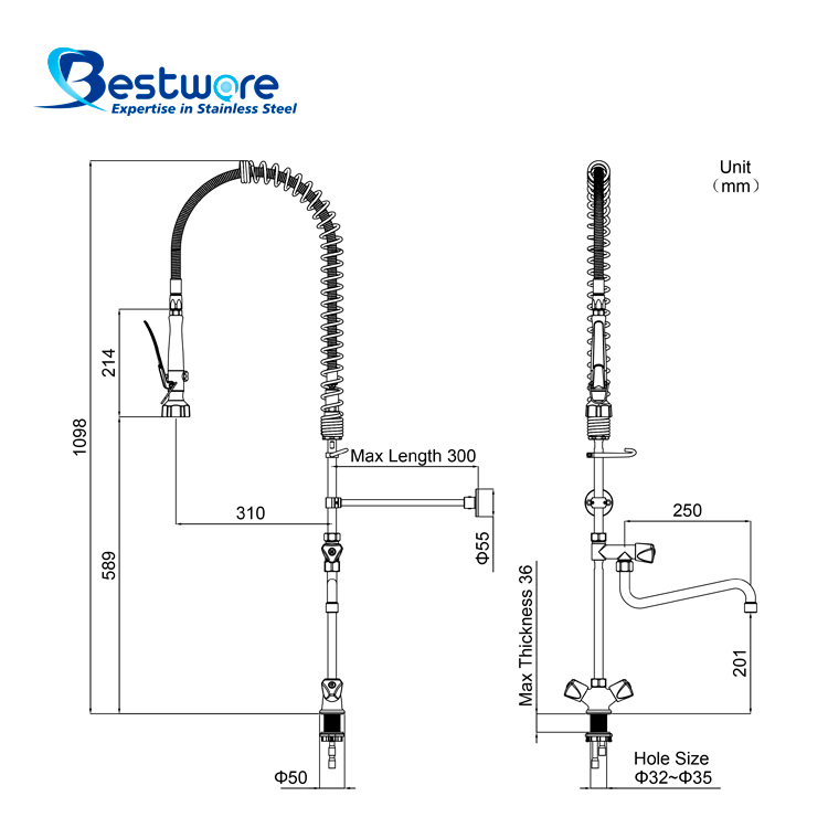 European Standard Style High-grade Stainless Steel Hot and Cold Pre Rinse Faucet - Single Hole Deck Mount