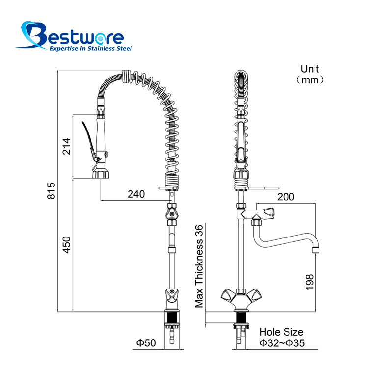 European Mini Style High-grade Stainless Steel Hot and Cold Pre Rinse Faucet - Single Hole Deck Mount