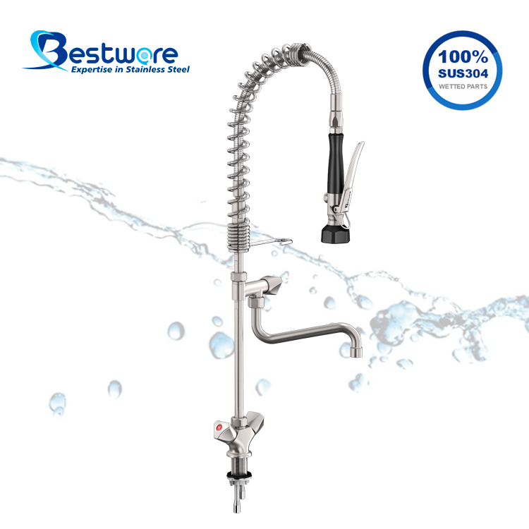 European Mini Style High-grade Stainless Steel Hot and Cold Pre Rinse Faucet - Single Hole Deck Mount