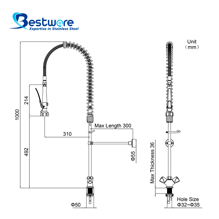 European Standard Style High-grade Stainless Steel Hot and Cold Pre Rinse Faucet - Single Hole Deck Mount