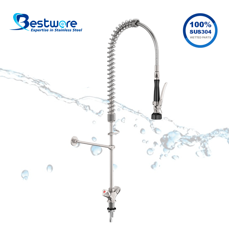 European Standard Style High-grade Stainless Steel Hot and Cold Pre Rinse Faucet - Single Hole Deck Mount