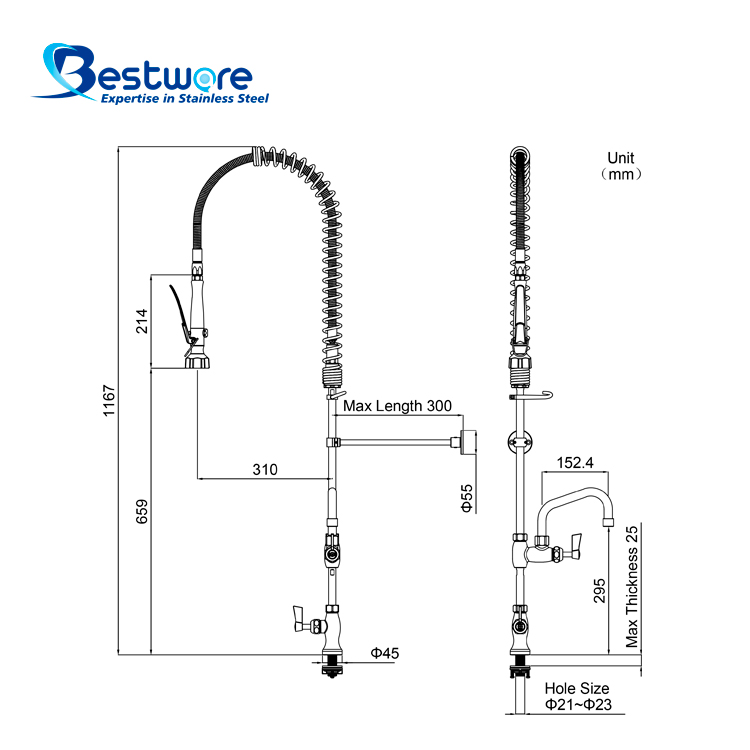 American Standard Style High-grade Stainless Steel Single Cold Pre Rinse Faucet - Single Hole Deck Mount