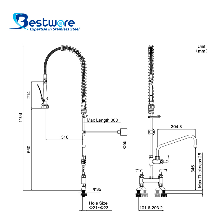 American Standard Style High-grade Stainless Steel Hot and Cold Pre Rinse Faucet - Dual Holes Deck Mount
