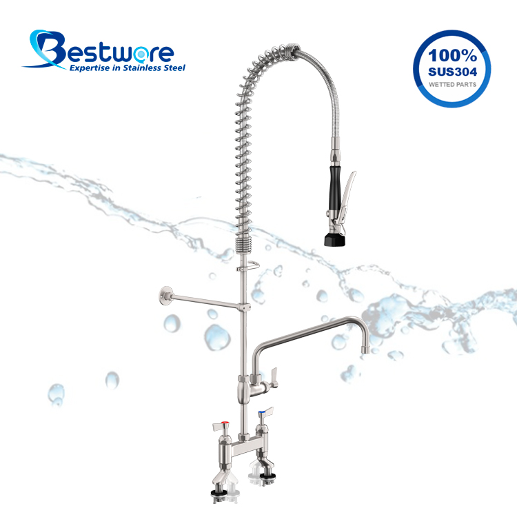 American Standard Style High-grade Stainless Steel Hot and Cold Pre Rinse Faucet - Dual Holes Deck Mount