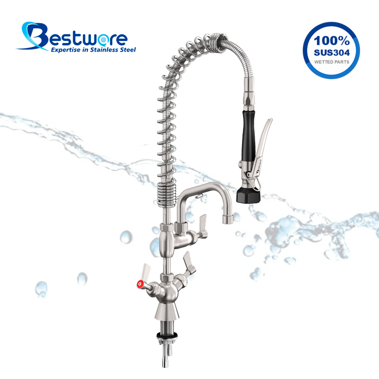American Mini Style High-grade Stainless Steel Hot and Cold Pre Rinse Faucet - Single Hole Deck Mount