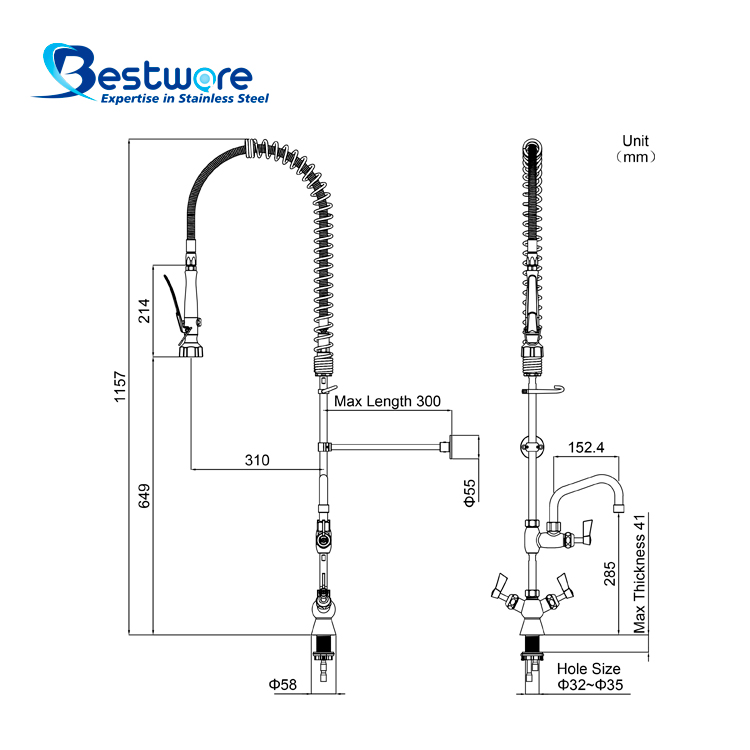 American Standard Style High-grade Stainless Steel Hot and Cold Pre Rinse Faucet - Single Hole Deck Mount