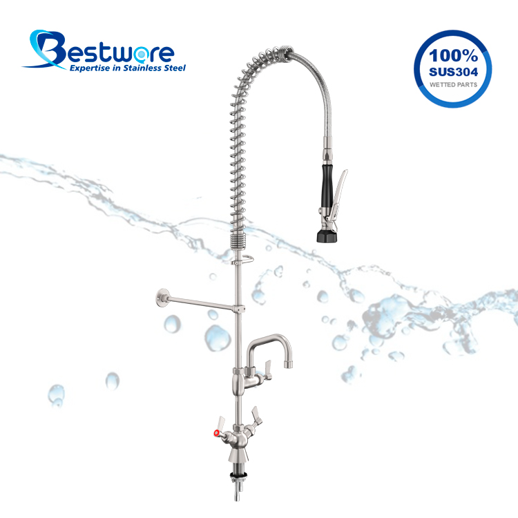 American Standard Style High-grade Stainless Steel Hot and Cold Pre Rinse Faucet - Single Hole Deck Mount