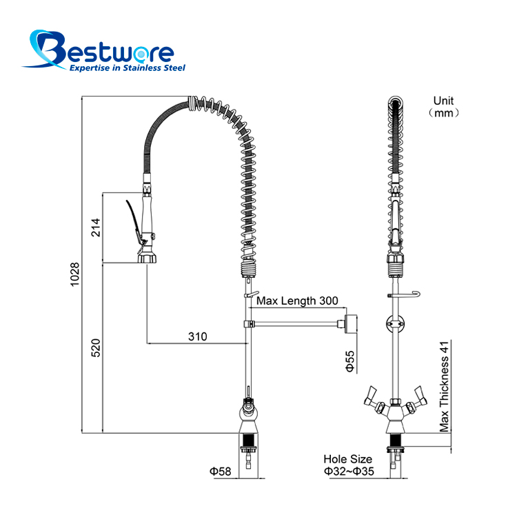 American Standard Style High-grade Stainless Steel Hot and Cold Pre Rinse Faucet - Single Hole Deck Mount