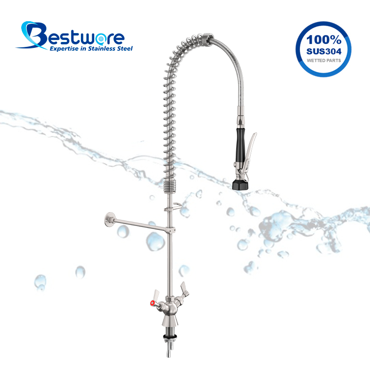 American Standard Style High-grade Stainless Steel Hot and Cold Pre Rinse Faucet - Single Hole Deck Mount