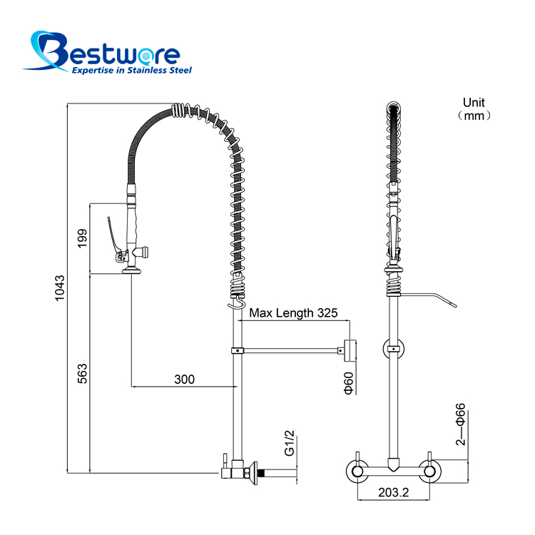 Economy Classic Style Stainless Steel Hot and Cold Pre Rinse Faucet - Dual Holes Wall Mount
