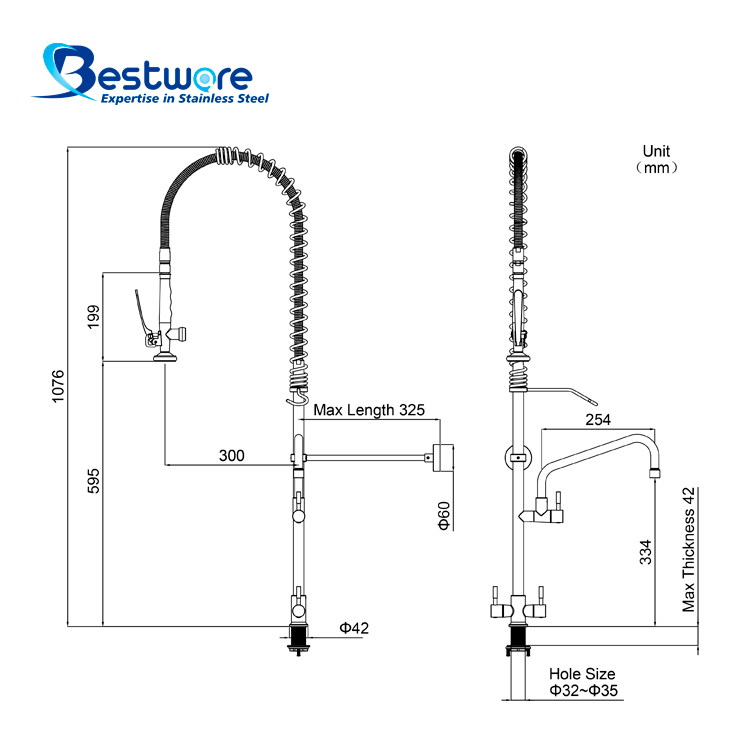 Economy Classic Style Stainless Steel Hot and Cold Pre Rinse Faucet - Single Hole Deck Mount